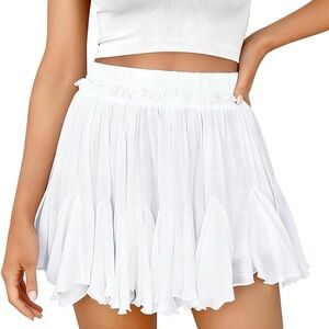 High Wasted White Layered Ruffle Skirt Skort